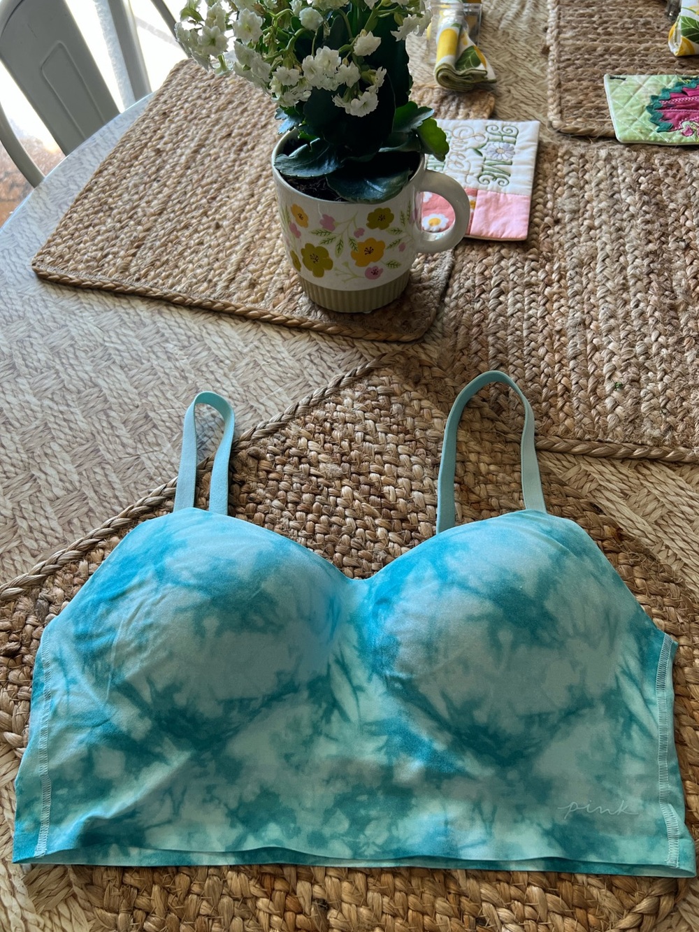 EUC!💗PINK VS Active Push-Up Sports Bralette! Teal TieDye!Size LARGE!